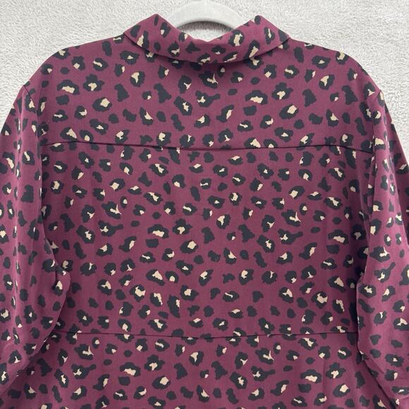 Susan Graver Top Womens 1XP Burgundy Cheetah Print Shirt Button Up Long Sleeve - Picture 7 of 13